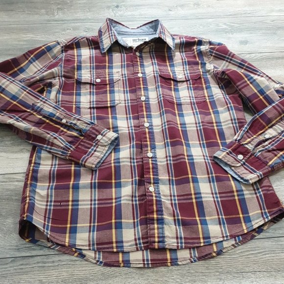 Urban Pipeline Men Medium Long Sleeve Shirt Plaid Casual Work Weekend Relax FLAW - Picture 2 of 12